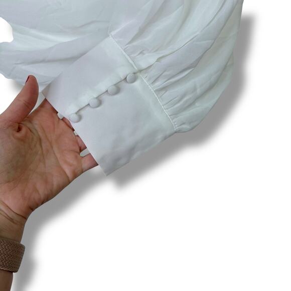 Lulus NWT Adorna White Off-the-Shoulder Semi-Sheer Button Chiffon Maxi Dress XL - Picture 6 of 12